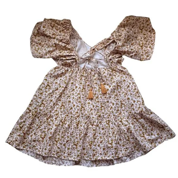 For Good Floral Flutter Sleeve Mini Dress With V-Neckline & Lace-Up Back - Picture 2 of 16